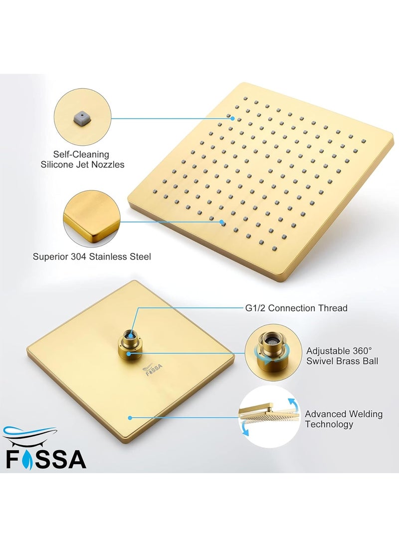 FOSSA Fossa 6 Inch Rainfall Shower Head Fixed Shower Head 304 Stainless Steel Rain Showers Overhead Wall Mounted, OHS-1102 Gold  - Image 2