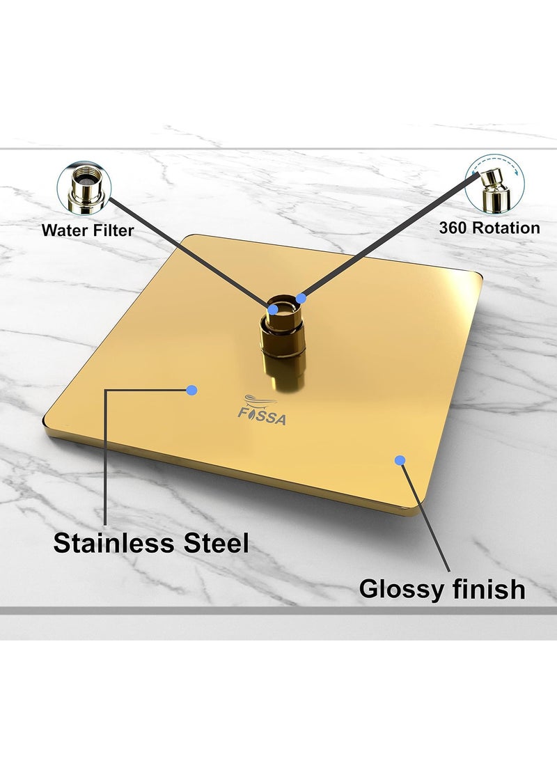 FOSSA Fossa 6 Inch Rainfall Shower Head Fixed Shower Head 304 Stainless Steel Rain Showers Overhead Wall Mounted, OHS-1102 Gold  - Image 3
