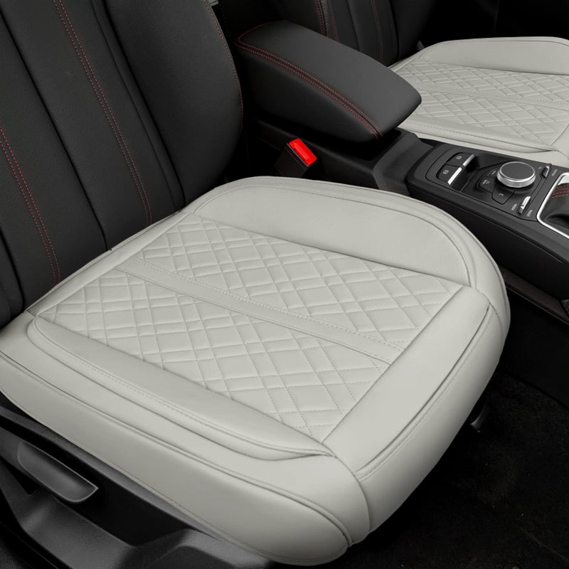 2 Pack Car Seat Cover for Front Car Seat BottomPremium PU Leather Seat Cushion Protector Upgraded Without Backrest with Storage PocketFull Wrapping Edge Works with Sedan SUV Pickup Minivan Z Gray