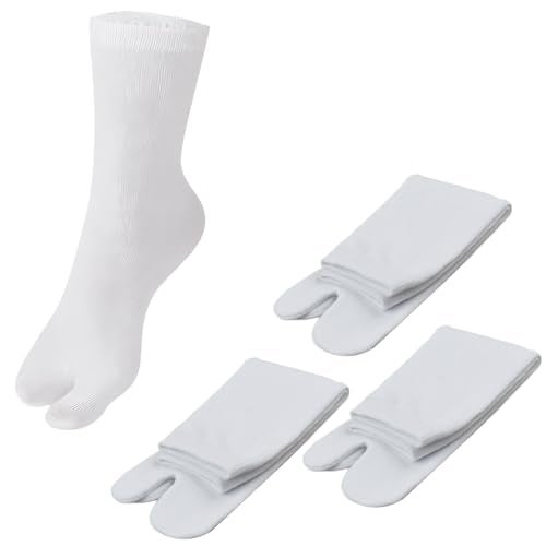 SUNTRADE 3 Pairs Japan Tabi Socks, Split 2 Toe Sandals Ninja Slipper Japanese Kimono White - Image 1