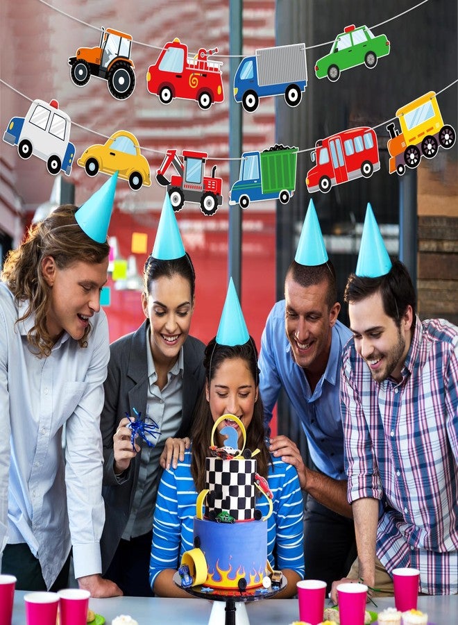 Lemicin Transportation Happy Birthday Banner Transportation Birthday Decorations Transport Themed Train Bus Car Party Banner Truck Traffic Garland for Kids 2nd Vehicle Theme Baby Shower Party Supplies - Image 3