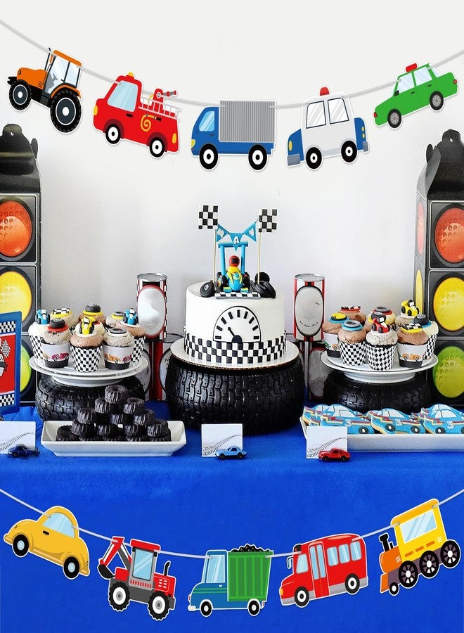 Lemicin Transportation Happy Birthday Banner Transportation Birthday Decorations Transport Themed Train Bus Car Party Banner Truck Traffic Garland for Kids 2nd Vehicle Theme Baby Shower Party Supplies - Image 2