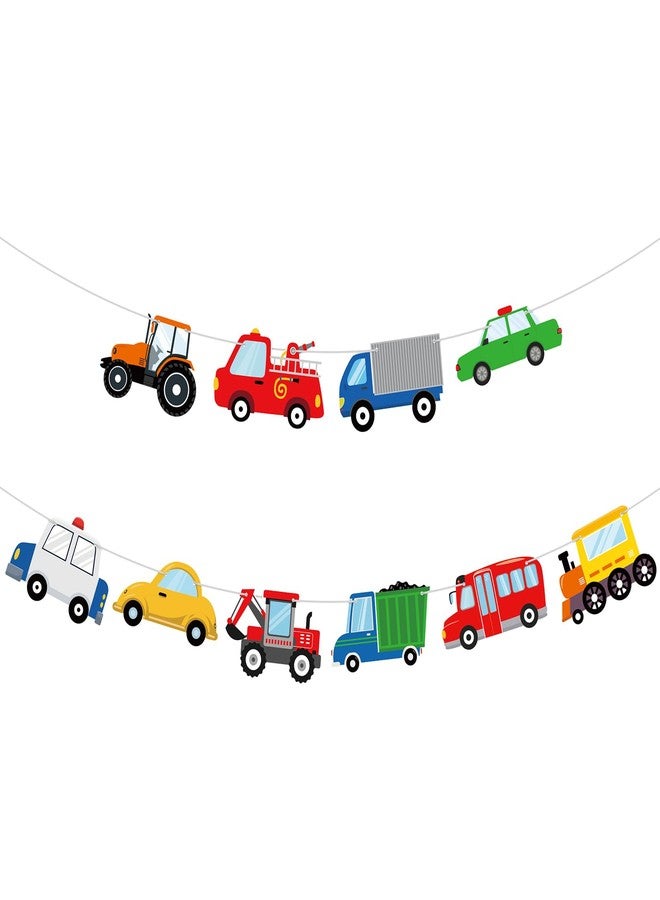Lemicin Transportation Happy Birthday Banner Transportation Birthday Decorations Transport Themed Train Bus Car Party Banner Truck Traffic Garland for Kids 2nd Vehicle Theme Baby Shower Party Supplies - Image 1