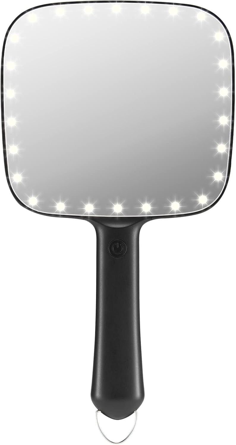 Lighted LED Handheld Mirror with Point Light BatteryOperated Portable Makeup Mirror Black