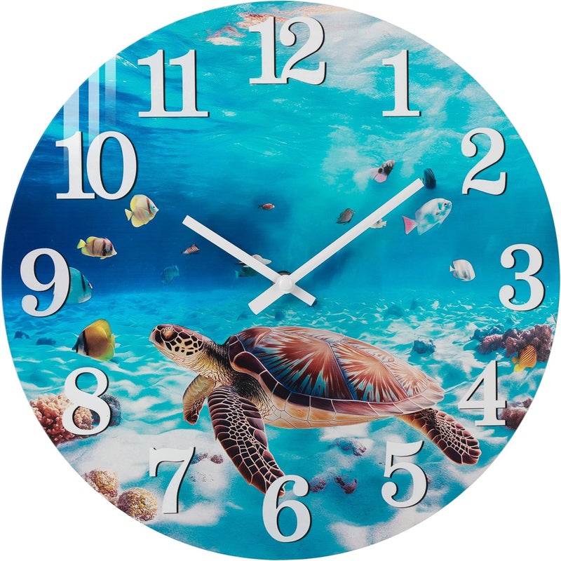 Yoiolclc Outdoor Clock Waterproof Ocean Nautical Wall Clocks for Patio Pool Garden Bathroom Home Decor(12 Inch,Blue,Sea Turtle) - Image 1
