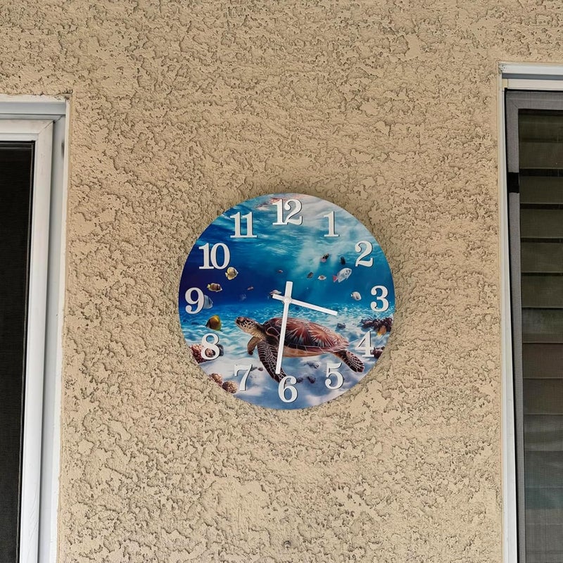 Yoiolclc Outdoor Clock Waterproof Ocean Nautical Wall Clocks for Patio Pool Garden Bathroom Home Decor(12 Inch,Blue,Sea Turtle) - Image 4