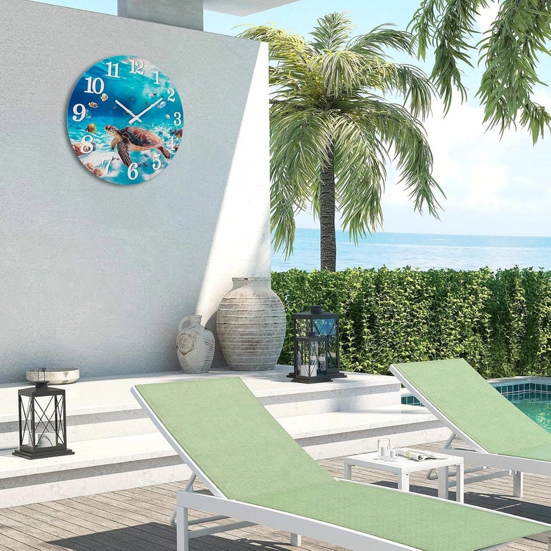 Yoiolclc Outdoor Clock Waterproof Ocean Nautical Wall Clocks for Patio Pool Garden Bathroom Home Decor(12 Inch,Blue,Sea Turtle) - Image 3