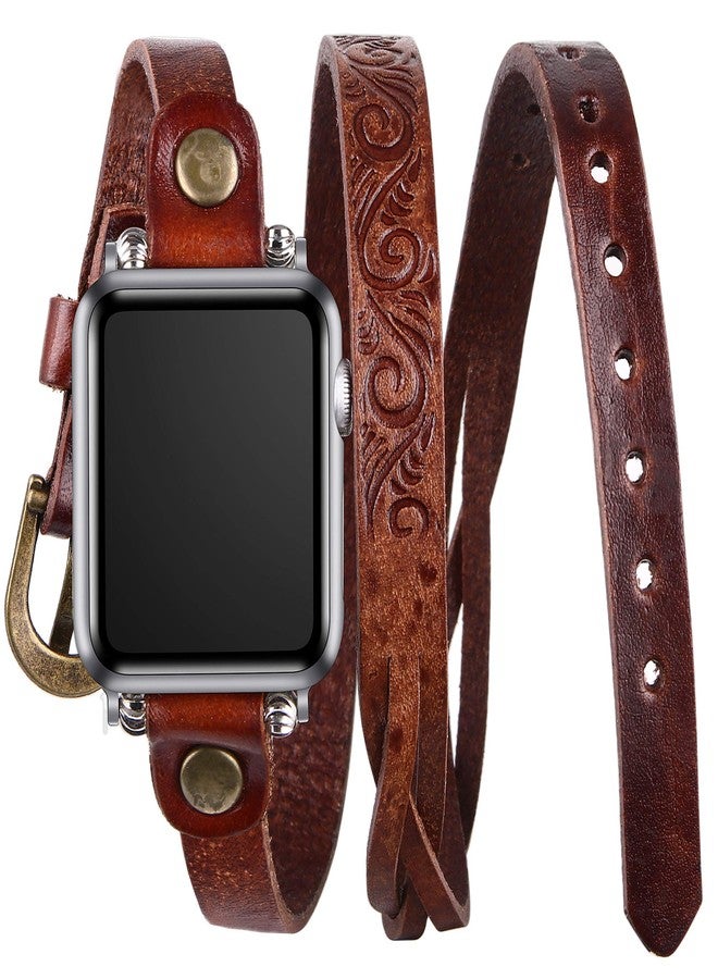 VIQIV Long Wrap Bracelet Band Compatible with Apple Watch 38mm 40mm Sports Watches for Men Women, Multi-Layer Cuff Bracelet Jewelry Wrist Strap for iWatch Series SE 6/5/4/3/2/1, Red Brown - Image 1