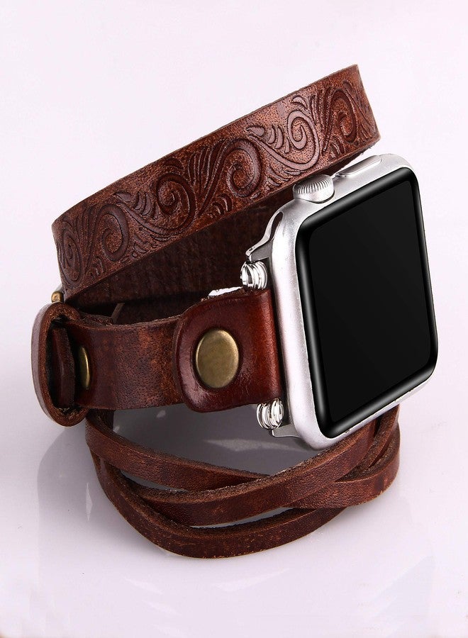 VIQIV Long Wrap Bracelet Band Compatible with Apple Watch 38mm 40mm Sports Watches for Men Women, Multi-Layer Cuff Bracelet Jewelry Wrist Strap for iWatch Series SE 6/5/4/3/2/1, Red Brown - Image 2