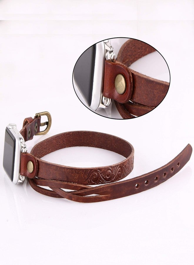 VIQIV Long Wrap Bracelet Band Compatible with Apple Watch 38mm 40mm Sports Watches for Men Women, Multi-Layer Cuff Bracelet Jewelry Wrist Strap for iWatch Series SE 6/5/4/3/2/1, Red Brown - Image 3