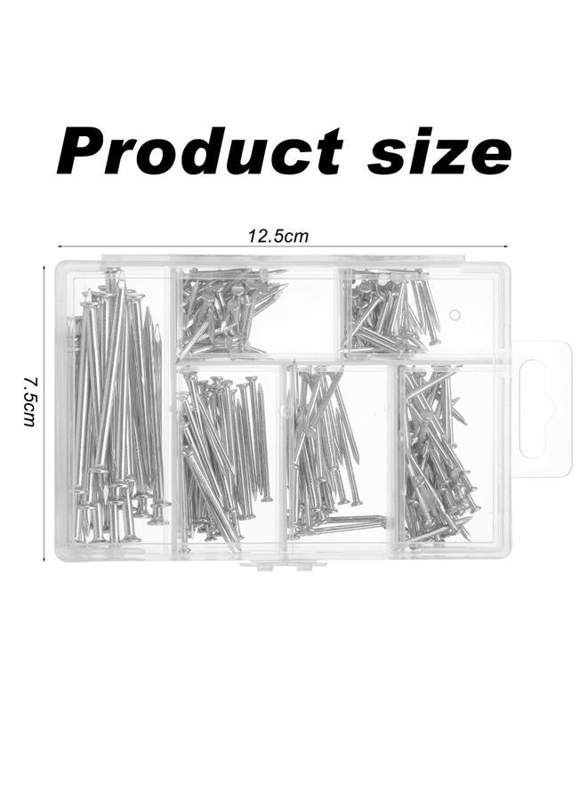 Arcjunys Nail Assortment Kit Finishing Nails 5 Sizes Picture Hanging Nails for Hanging Pictures Wall Nails Hardware Nails with a Plastic Box for Pictures Hanging Woodworking DIY Silver 280 Pcs - Image 2