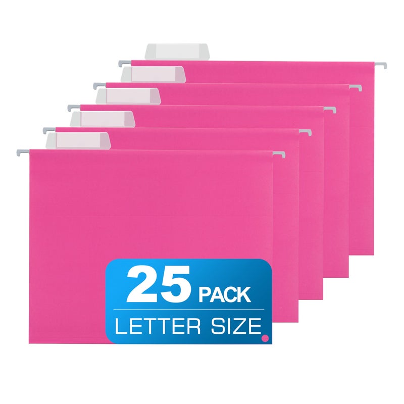 YNXPTBNC 25 Packs Hanging File Folders Pink,Letter Size 8.5x11,Hanging File Folders with 1/5-cut Tabs,File Folders for Filing Cabinet with Tabs,Designed for Bulky Files,Ideal Office,School Classroom - Image 1