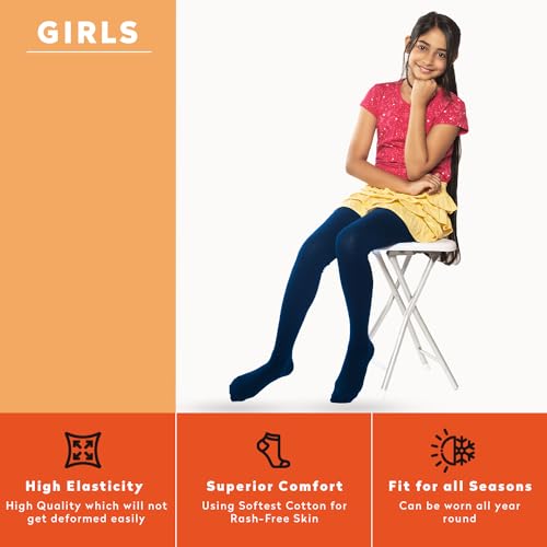 Supersox Tights for Girls, Made with Breathable, Anti Odour & Moisture Absorbent Combed Cotton, Ideal for Ballet/Dancing/Everyday Activity (Blue, Pack of 1) (IN, Age, 8 Years, 10 Years, Navy Blue) - Image 5