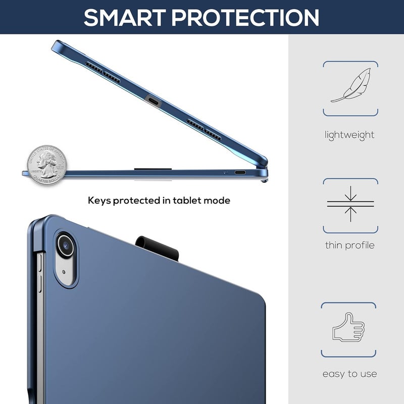 typecase حافظة تايب كيس مع لوحة مفاتيح لجهاز iPad الجيل العاشر (10.9 بوصة، 2022) وiPad A16 (الجيل الحادي عشر، 2025) – قابلة للدوران 360 درجة، إضاءة خلفية بـ 11 لونًا، لوحة لمس متعددة اللمس، رفيعة وخفيفة (أزرق منتصف الليل) - Image 5
