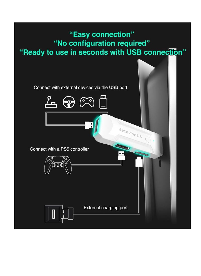 Excefore - U5 Converter Adapter Emulator for PS5 Game Console, Wireless Console Adapters, Compatible with XIM Matrix APEX REASNOW S1 Titan Various Peripherals for Various Official PS5 Games - Image 1