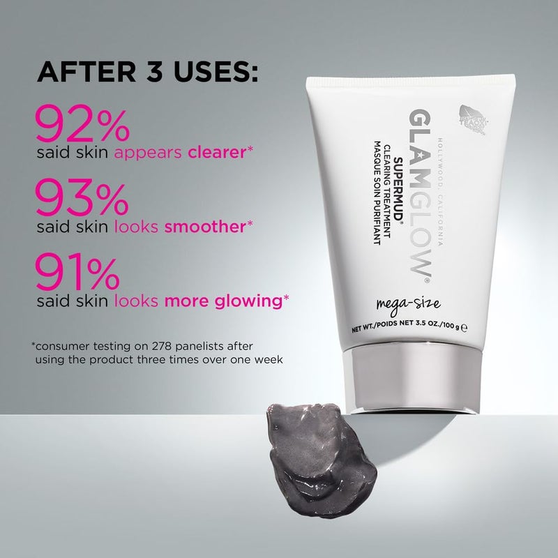 Glamglow SUPERMUD Instant Clearing Treatment Face Mask | Clearing Face Mask For Acne Prone Skin and Oiliness to help Minimize Pores | Activated Charcoal, BHA & AHAs, 3.5 Ounce - Image 2