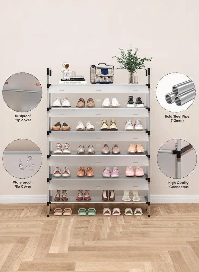 تيلانبو رف أحذية كبير السعة بستة طوابق مع أبواب مقاومة للغبار، منظم تخزين أحذية طويل قائم بذاته، خزانة قابلة للتخصيص للأحذية، المدخل والخزانة - Image 3