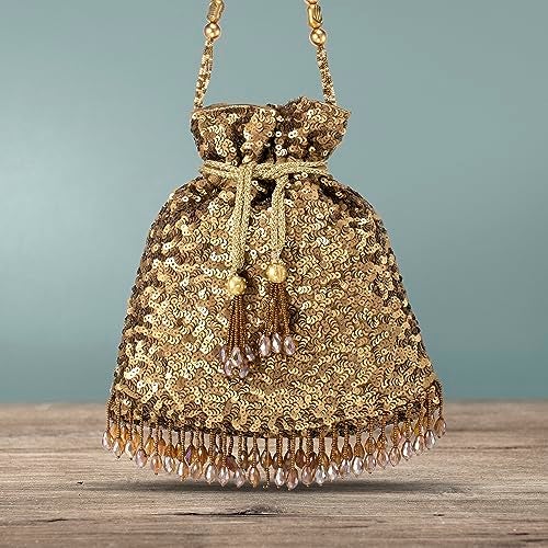 Aheli Indian Potli Bags Gift for Women Evening Bag Clutch Ethnic Bride Purse with Drawstring - Image 3