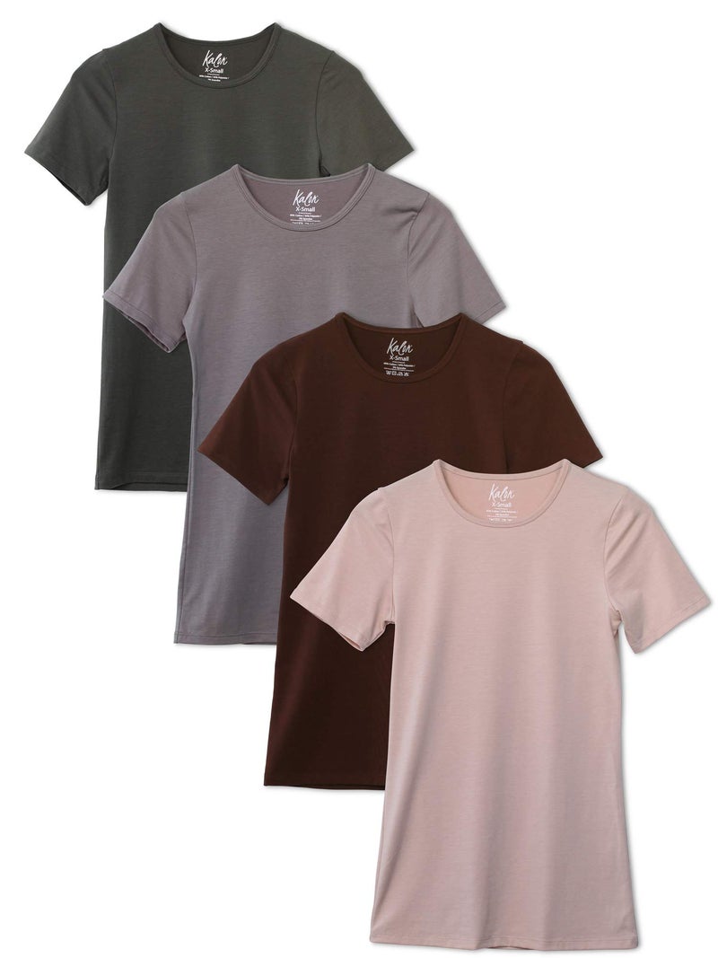 Kalon Womens 4Pack Crewneck TShirt Base Layer XSmall Earth