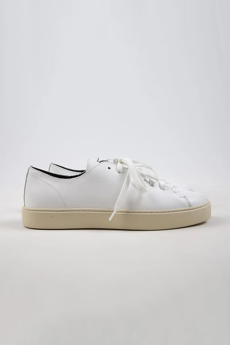 Manijero Krahe Ares Men's Genuine Leather Hand-Painted White Sneakers with Laces and Two Spare Laces