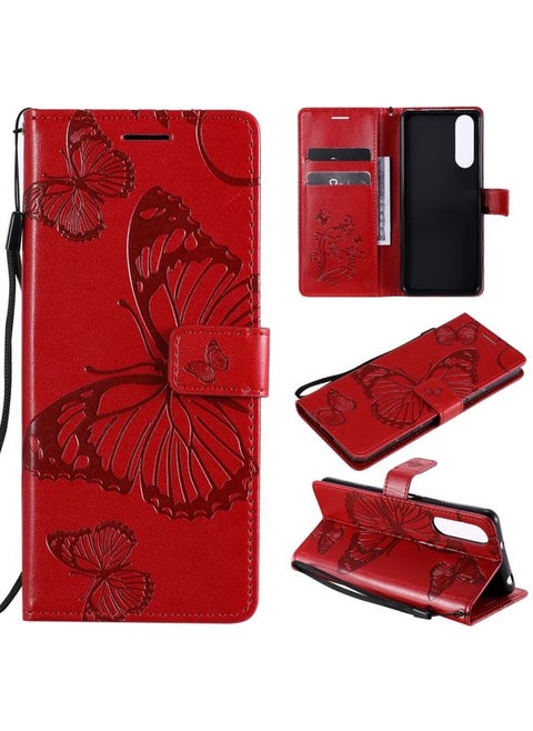 Case Cover For For Sony Xperia5 II 3D Butterflies Embossing Pattern Horizontal Flip Leather Case with Holder & Card Slot & Wallet(Red)