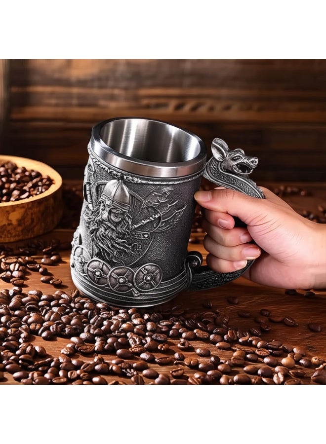 SUNSAR Stainless Steel Drinking Mug Coffee Cup, Bronze Color Viking Warrior Coffee Cup, long lasting durable Large Capacity tea Mug, middle ages theme design mug - Image 4