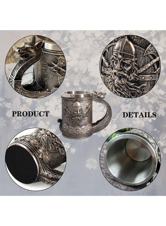 SUNSAR Stainless Steel Drinking Mug Coffee Cup, Bronze Color Viking Warrior Coffee Cup, long lasting durable Large Capacity tea Mug, middle ages theme design mug - Image 3
