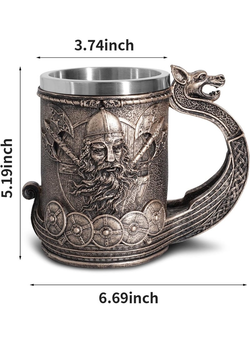 SUNSAR Stainless Steel Drinking Mug Coffee Cup, Bronze Color Viking Warrior Coffee Cup, long lasting durable Large Capacity tea Mug, middle ages theme design mug - Image 2