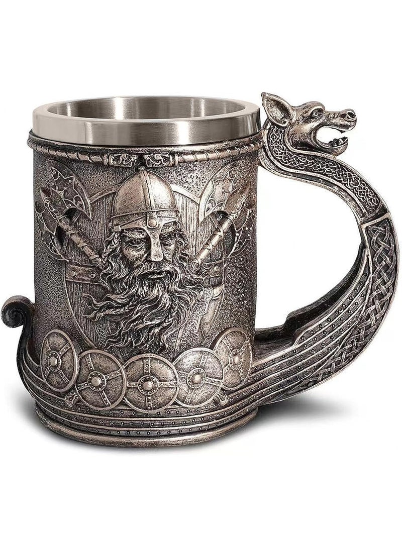 SUNSAR Stainless Steel Drinking Mug Coffee Cup, Bronze Color Viking Warrior Coffee Cup, long lasting durable Large Capacity tea Mug, middle ages theme design mug - Image 1