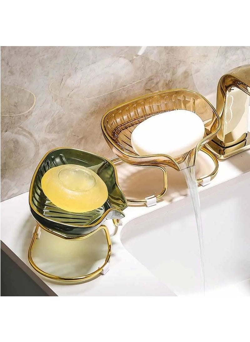Soap Dish Self Draining Soap Holder Easy to Clean Soap Holder with Gold Metal Holder, Suitable for Shower, Bathroom, Kitchen Sink, Bathtub (Green) - Image 4