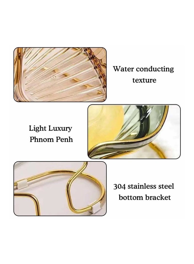 Soap Dish Self Draining Soap Holder Easy to Clean Soap Holder with Gold Metal Holder, Suitable for Shower, Bathroom, Kitchen Sink, Bathtub (Green) - Image 3