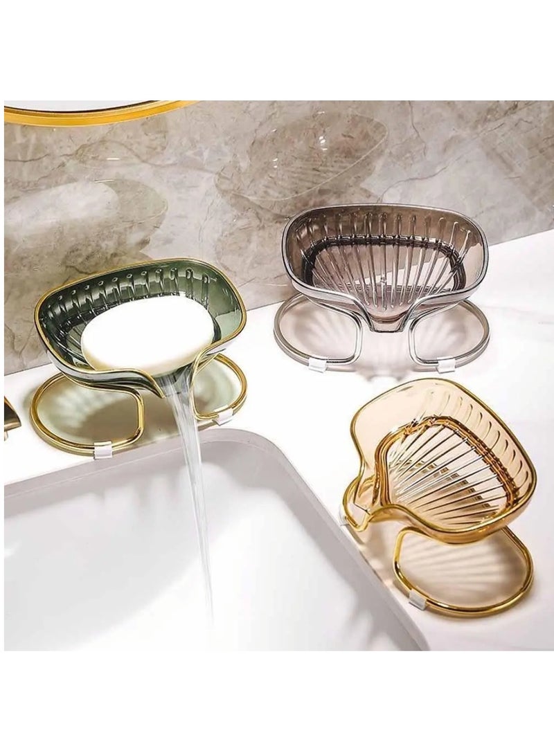 Soap Dish Self Draining Soap Holder Easy to Clean Soap Holder with Gold Metal Holder, Suitable for Shower, Bathroom, Kitchen Sink, Bathtub (Green) - Image 2