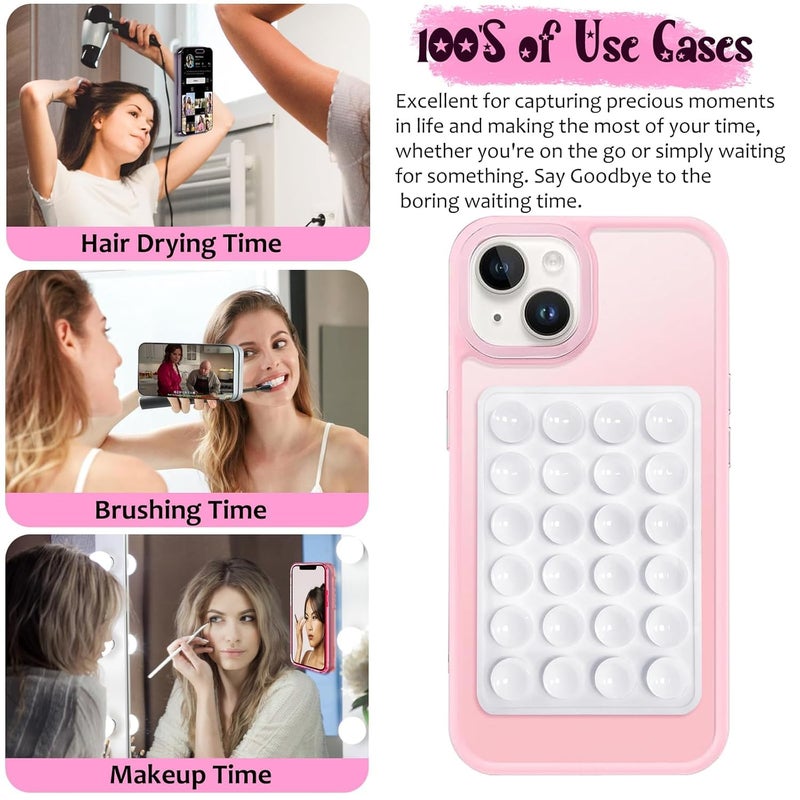 CERLINK 2 Pack Suction Phone Case Anti-Slip Silicone Back Cover Multipurpose Hands-Free Sticky Pads for Phone Case Mount for Selfies Videos Mirror Shower Car Dashboard and Windshield (Black,Grey) - Image 4