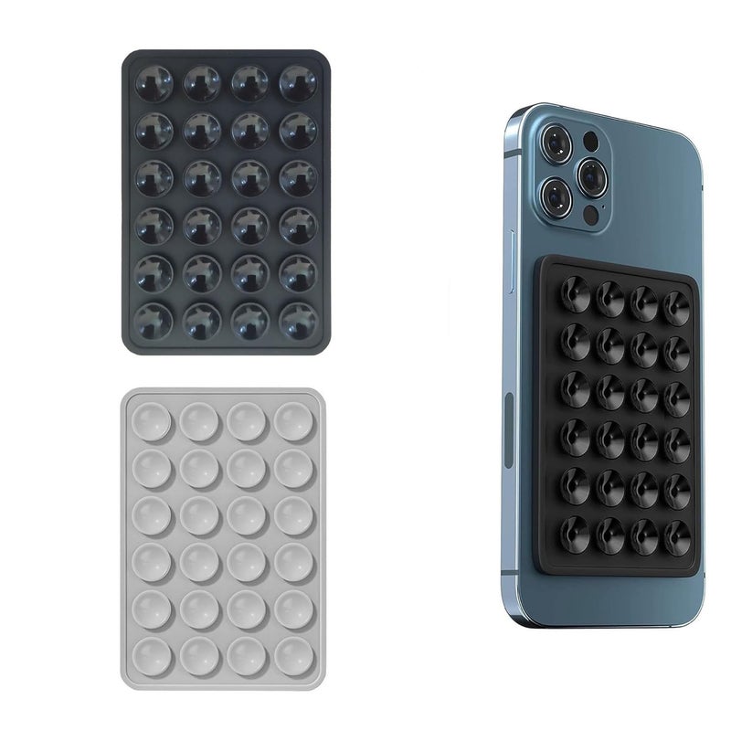 CERLINK 2 Pack Suction Phone Case Anti-Slip Silicone Back Cover Multipurpose Hands-Free Sticky Pads for Phone Case Mount for Selfies Videos Mirror Shower Car Dashboard and Windshield (Black,Grey) - Image 1
