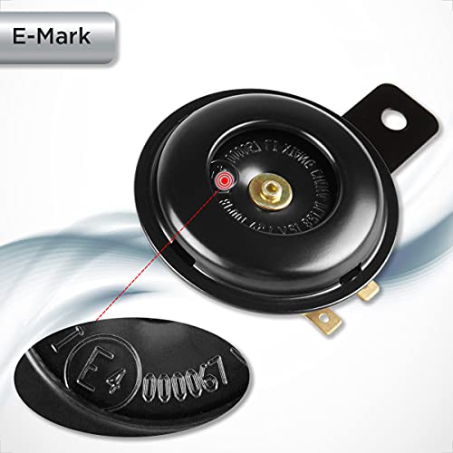 evermotor بوق سيارة إيفرموتور مكبر صوت دراجة نارية عالمي أسود صغير هواء 12 فولت عالي الصوت للسلامة مع علامة E مناسبة للدراجة، الشاحنة، الدراجة، السكوتر، ATV، الدراجة النارية الكهربائية - Image 4