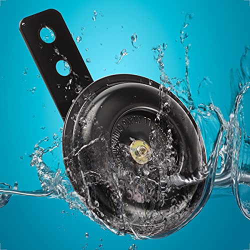 evermotor بوق سيارة إيفرموتور مكبر صوت دراجة نارية عالمي أسود صغير هواء 12 فولت عالي الصوت للسلامة مع علامة E مناسبة للدراجة، الشاحنة، الدراجة، السكوتر، ATV، الدراجة النارية الكهربائية - Image 3
