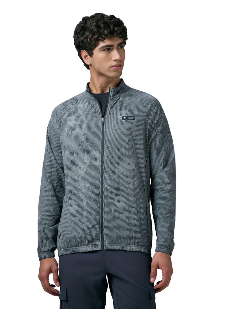TECHNOSPORT Men's Slim Fit All Over Print Jacket for Sports, Gym & Regular Use - (MJPM92GSL004_Grey Swirl_XL) - Image 1