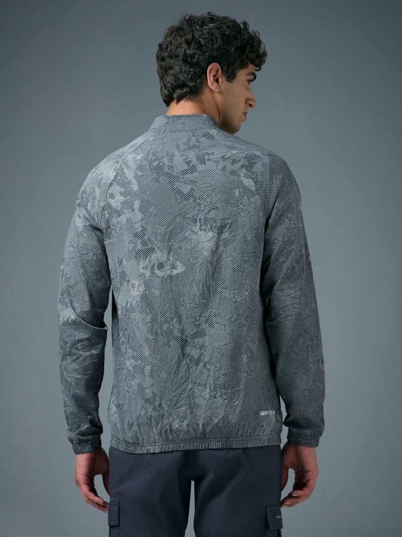 TECHNOSPORT Men's Slim Fit All Over Print Jacket for Sports, Gym & Regular Use - (MJPM92GSL004_Grey Swirl_XL) - Image 2