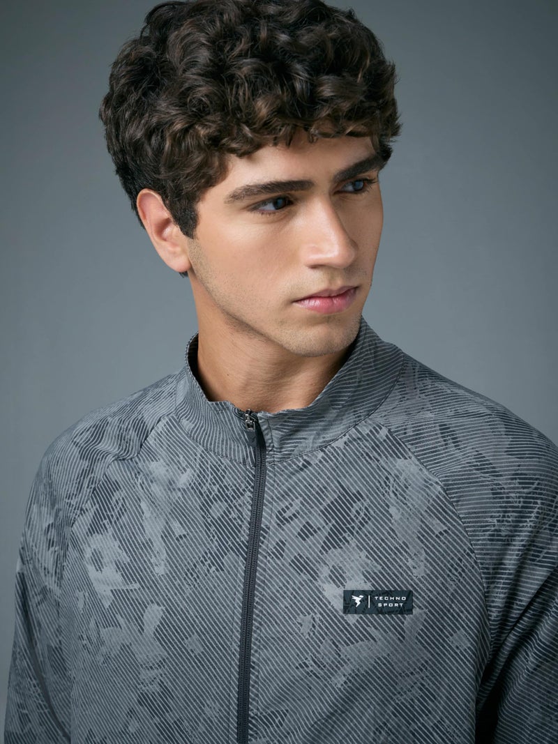 TECHNOSPORT Men's Slim Fit All Over Print Jacket for Sports, Gym & Regular Use - (MJPM92GSL004_Grey Swirl_XL) - Image 3