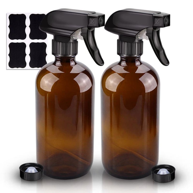 Wedama Amber Glass Spray Bottles  2 Pack 16 Oz Glass Spray Bottles For Cleaning Solutions And Essential Oils  Refillable Empty Spray Bottle With Adjustable Nozzles For Alcohol  Plant And Hair Care - Image 1