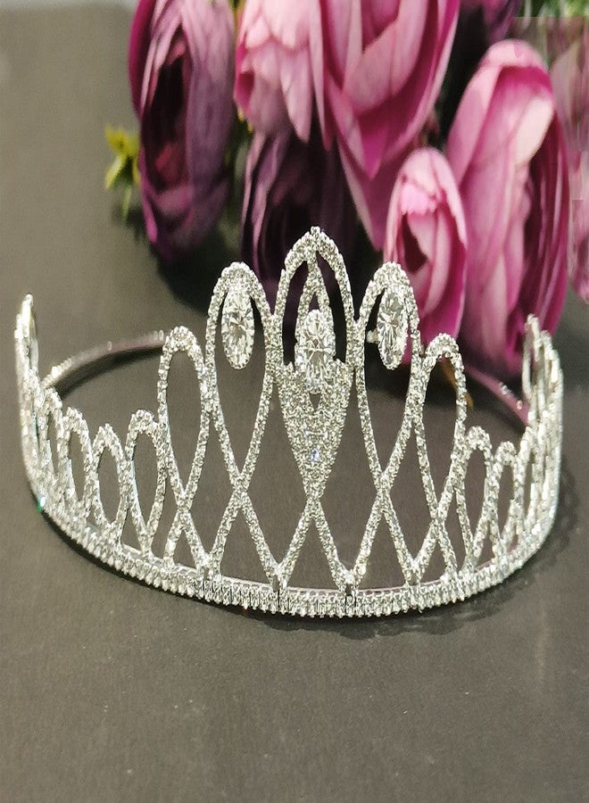 La Belleza Rhodium Plated Rhinestone Studded Princess Head Crown Hairband Hair Accessories Wedding Party Fancy Bridal For Girls And Women - Image 4