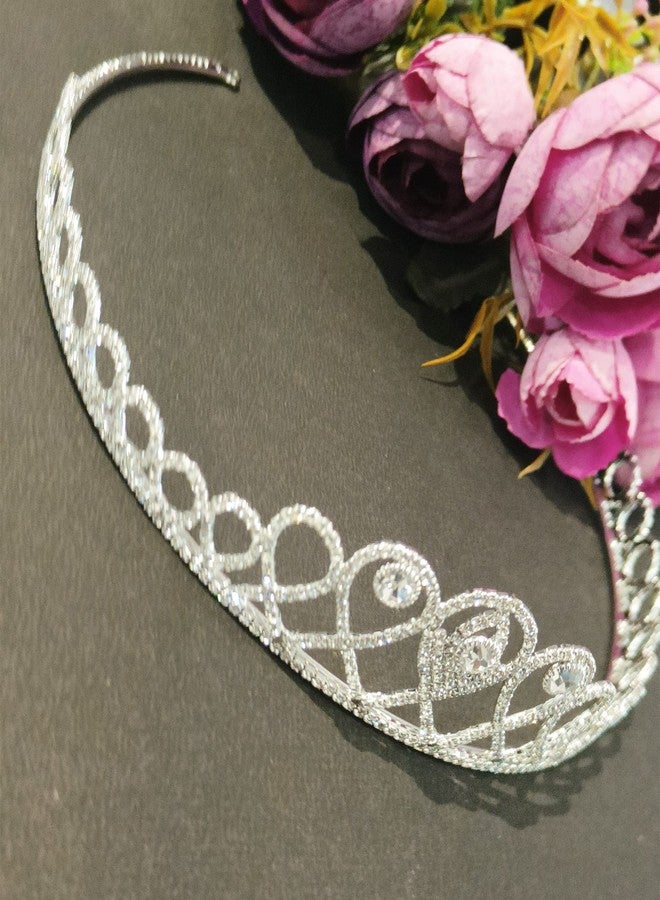 La Belleza Rhodium Plated Rhinestone Studded Princess Head Crown Hairband Hair Accessories Wedding Party Fancy Bridal For Girls And Women - Image 3