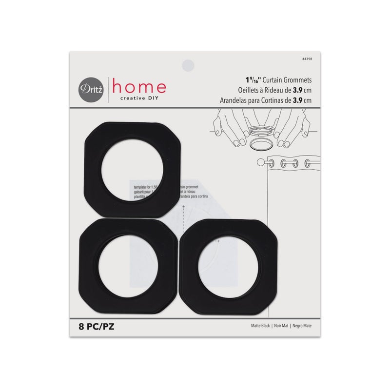 Dritz Home 1916 Plastic Square Curtain Grommets 8 Sets Matte Black