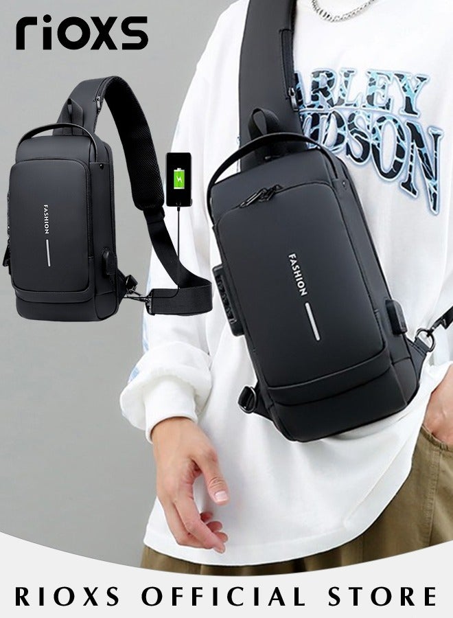 RIOXS Crossbody Sling Bag Body Chest Sling Shoulder Bag for Men Women Casual Shoulder Backpack Bag, Waterproof Chest Casual Daypack with Usb Charging Port for Travel Hiking  - Image 2