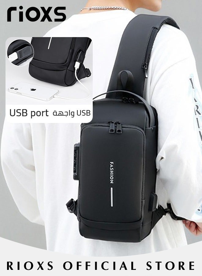 RIOXS Crossbody Sling Bag Body Chest Sling Shoulder Bag for Men Women Casual Shoulder Backpack Bag, Waterproof Chest Casual Daypack with Usb Charging Port for Travel Hiking  - Image 3