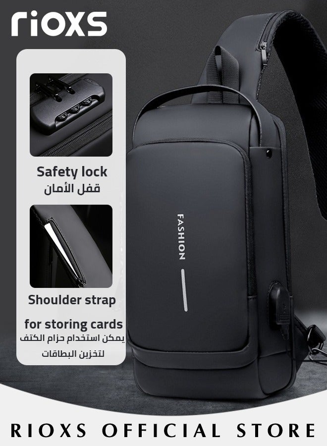 RIOXS Crossbody Sling Bag Body Chest Sling Shoulder Bag for Men Women Casual Shoulder Backpack Bag, Waterproof Chest Casual Daypack with Usb Charging Port for Travel Hiking  - Image 5