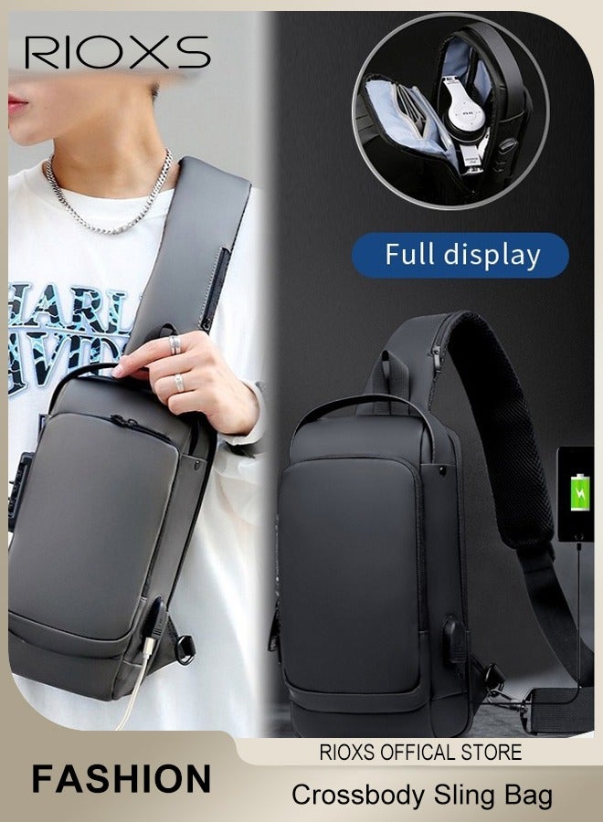 RIOXS Crossbody Sling Bag Body Chest Sling Shoulder Bag for Men Women Casual Shoulder Backpack Bag, Waterproof Chest Casual Daypack with Usb Charging Port for Travel Hiking  - Image 1