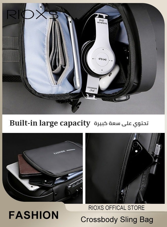 RIOXS Crossbody Sling Bag Body Chest Sling Shoulder Bag for Men Women Casual Shoulder Backpack Bag, Waterproof Chest Casual Daypack with Usb Charging Port for Travel Hiking  - Image 4