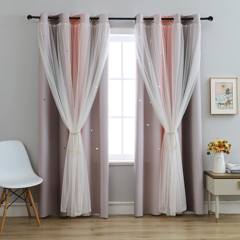 إني تايم الستائر في أي وقت ستار للبنات غرفة سوداء خارج الستائر الستائر الوردي للنوافذ (Pink Gray 1 لوحة W52 x L84inch) - Image 1