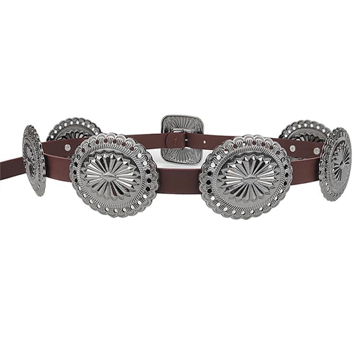 OVOY Western-Cowboy-Disc-Belt Boho Wide Disk Concho Country Waist Belts for Women - Image 1
